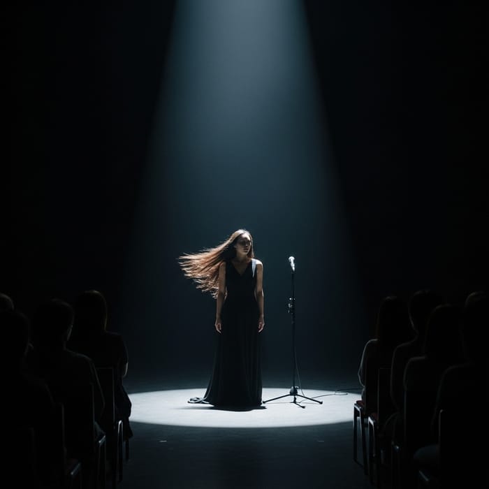 Solitary Character in Spotlight on Stage