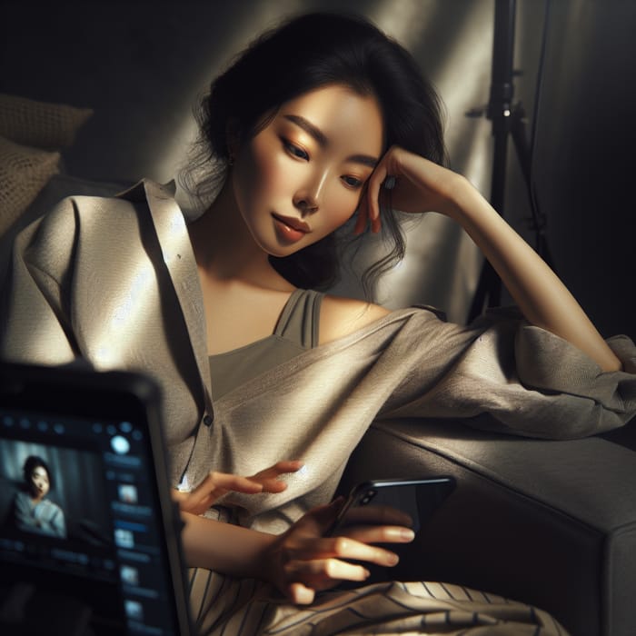 Portrait of Asian Woman in Cozy Study - Timeless Indulgence