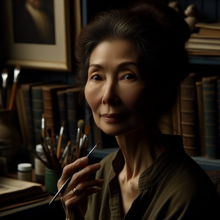 Intriguing Portrait of an Asian Woman in Her Forties | Serene Study Scene