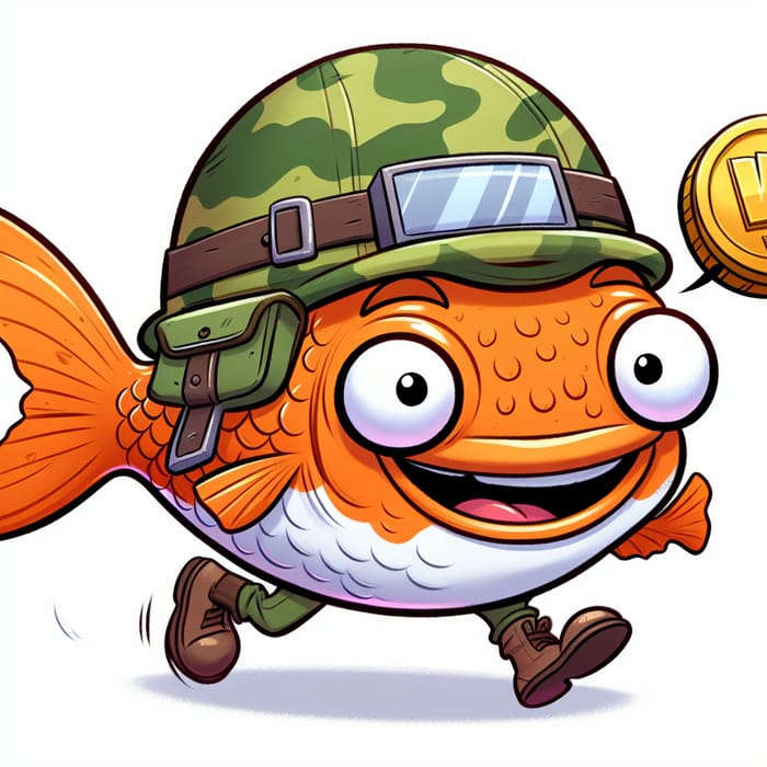 Cartoonish Fortnite Fish Holding V-Bucks Coin