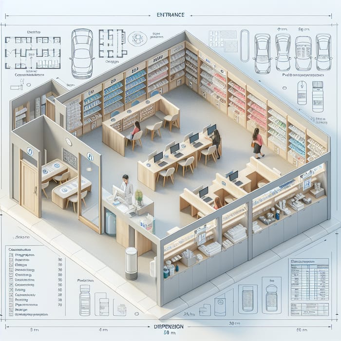 Functional Pharmacy Layout for 50 Sqm Space