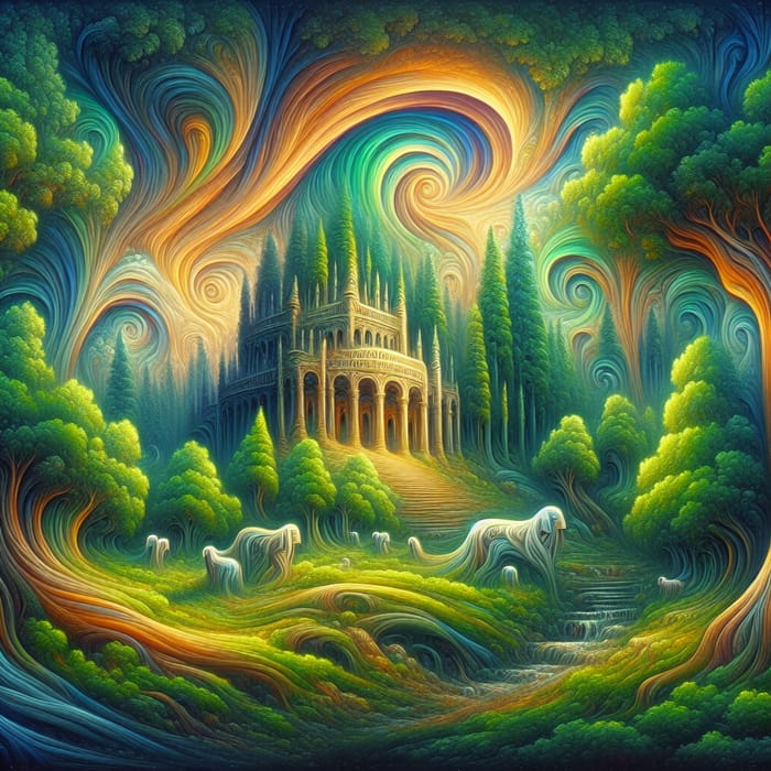 Mystical Forest Temple Art | Salvador Dali Inspired Fantasy