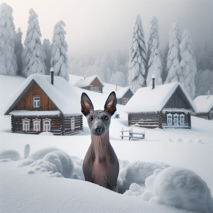 Xoloitzcuintli in Snowy Russian Landscape: A Unique Sight