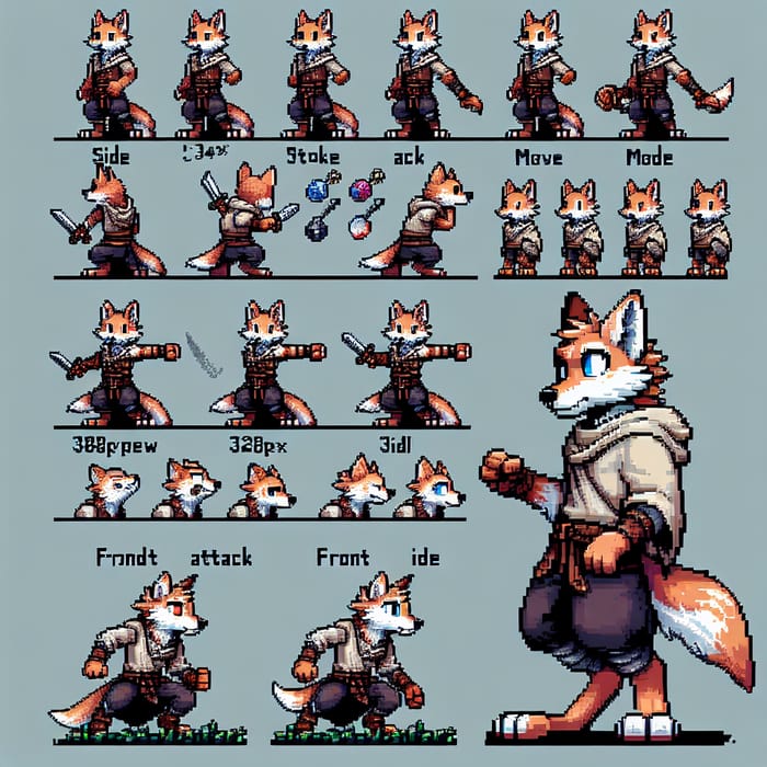 Detailed Pixel Art Sprite Sheet for Furry Dungeons and Dragons Character