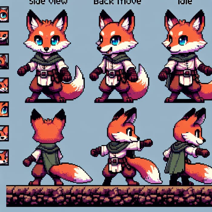 Pixel Art Sprite Sheet: Anthropomorphic Fox for Tabletop RPG