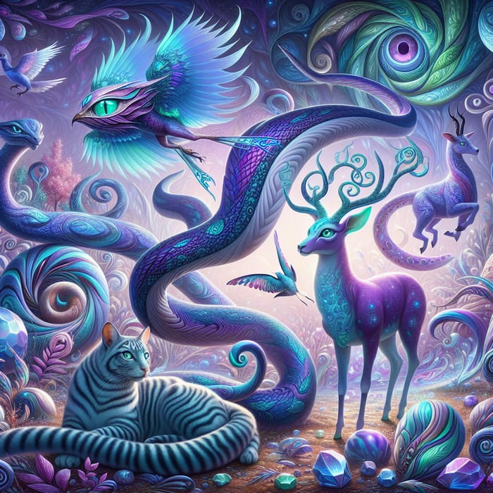 Enchanting Fantasy Creatures in Vibrant Dreamscape | Fantasy Abstract Beings