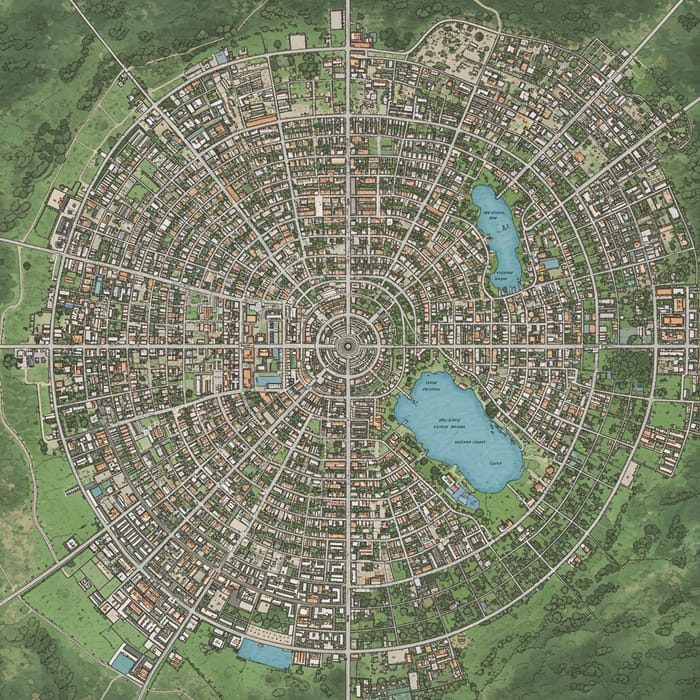 Round City Map with Luxurious Homes Round City Map with Luxurious Homes