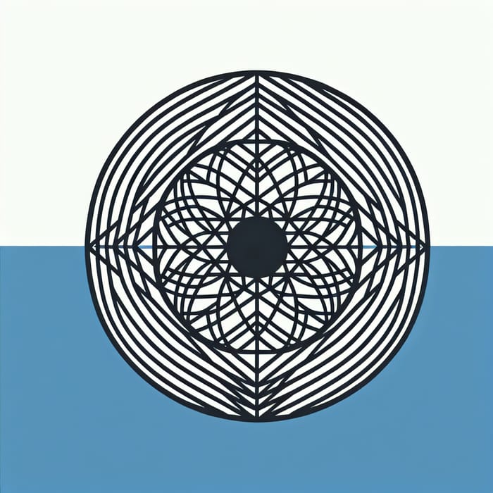 Geometric Circle Design with Black Lines and Blue Shades