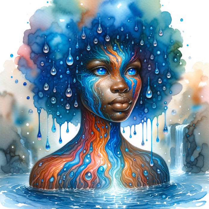 Androgynous Water Person Painting with African Descent