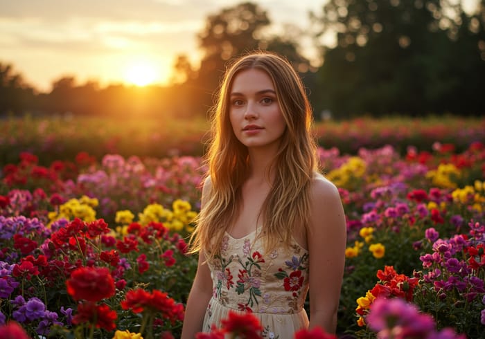 Lea in a Blooming Garden at Sunset Lea in a Blooming Garden at Sunset