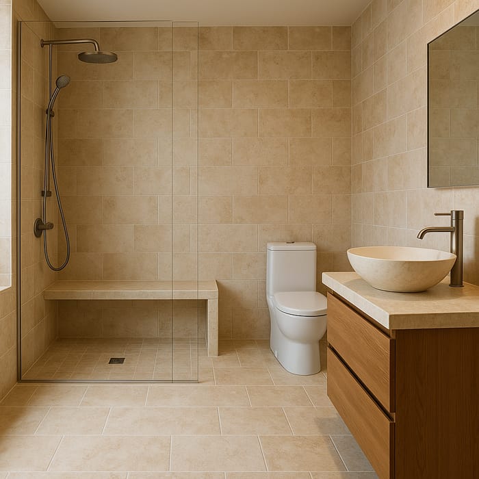 Luxurious Italian Shower with Travertine Features Luxurious Italian Shower with Travertine Features