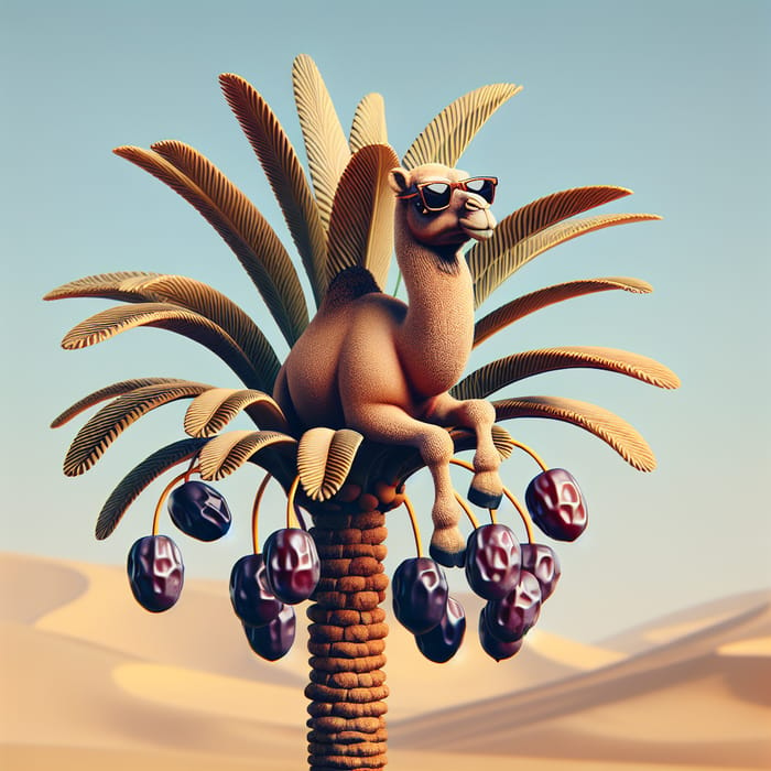 Cool Camel Wearing Sunglasses on Palm Tree