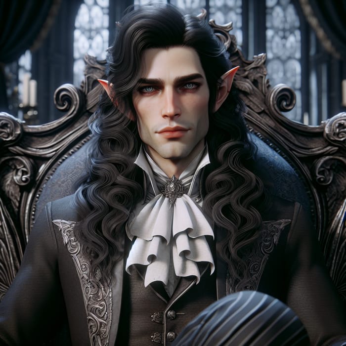 Astarion Vampire Lord Sits on Throne - Dark Aristocratic Male Fantasy Character