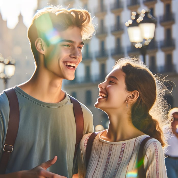 Contrasting Physiques of Young Couple in Candid Street Moment