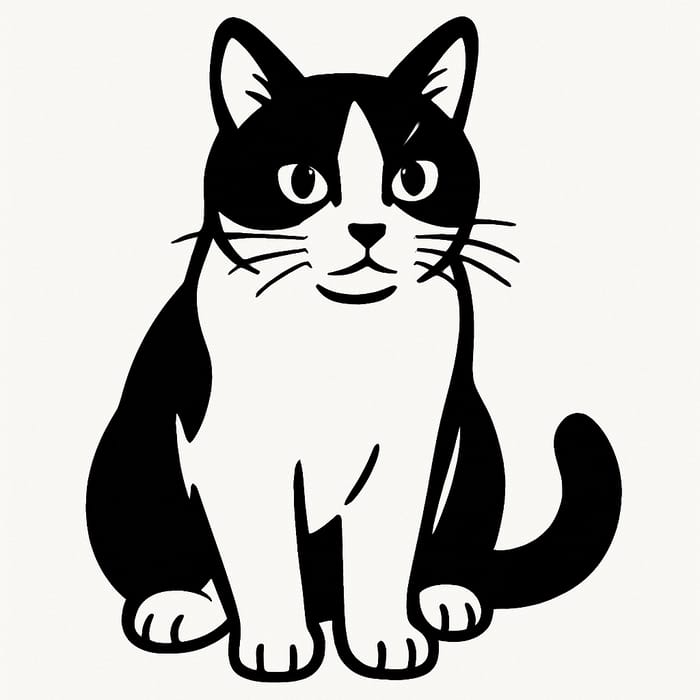 Cute Black and White Cat with Thick Lones
