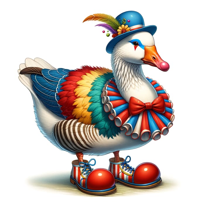 Goose in a Colorful Clown Costume