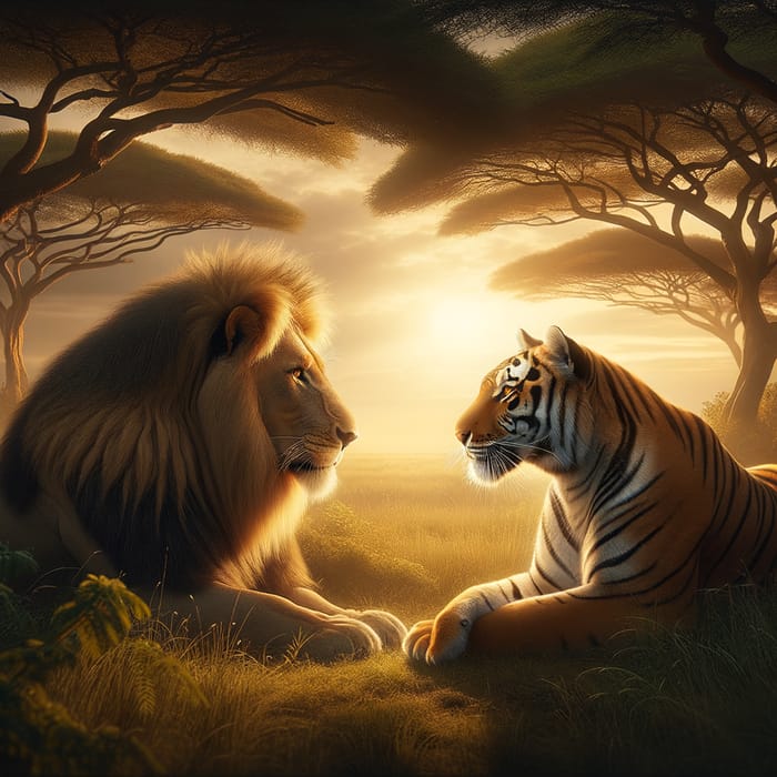 Lion and Tiger: Unlikely Conversation in the Savannah