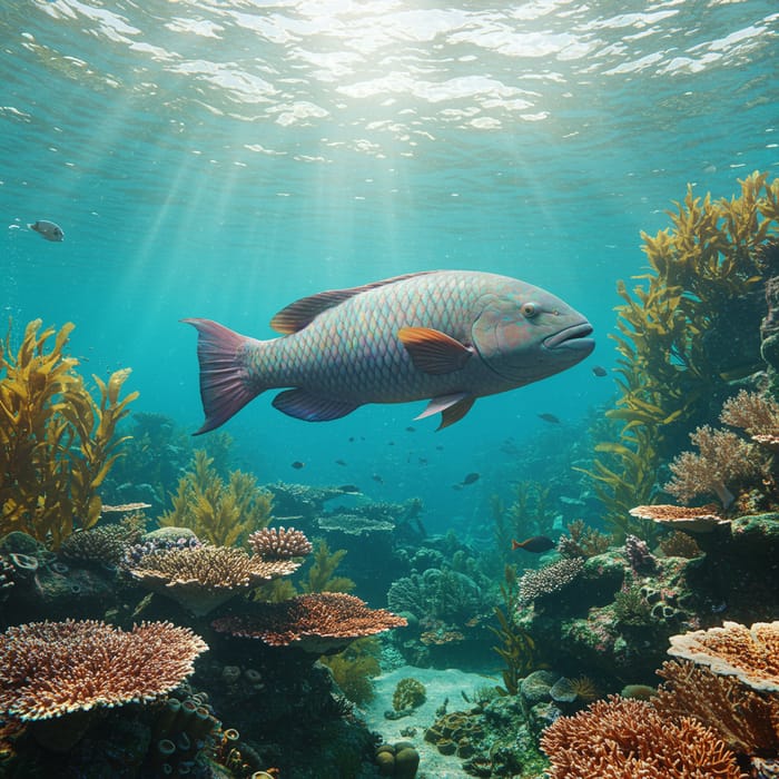 Colorful Rainbow Fish Swimming in Coral Reef