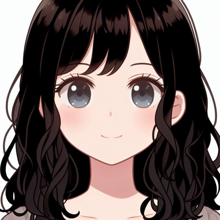 Adorable Young Girl with Medium Black Wavy Hair