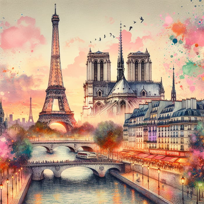 Paris PNG: Iconic Landmarks in a Romantic Sunset