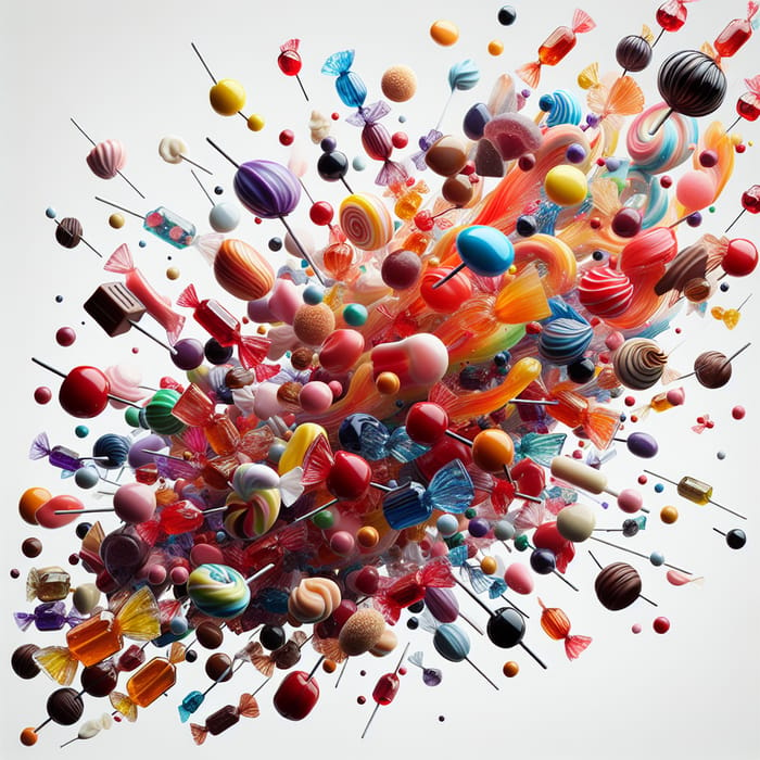 Vibrant Flying Candies in Ultra-Realistic Detail