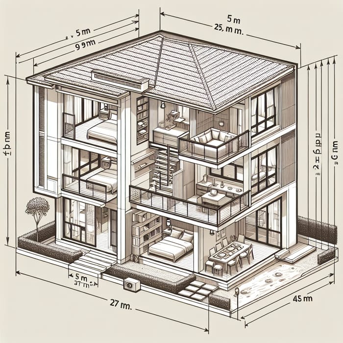 Efficient Two-Story Home Design | 45sqm, 2 Bed, 3 Bath, 2-Floor Plan