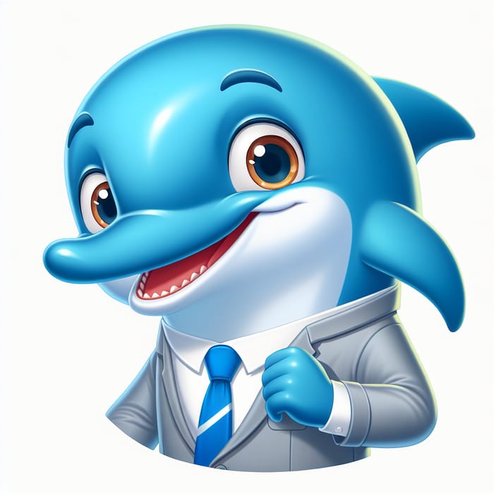 Cheerful Adult Dolphin Mascot in Pixar Style