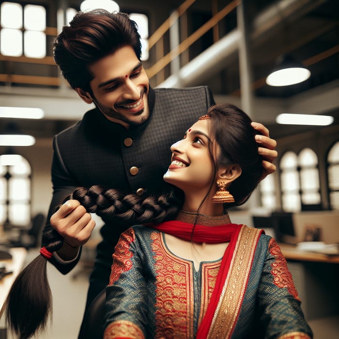 Playful Indian Couple in Traditional Office Attire