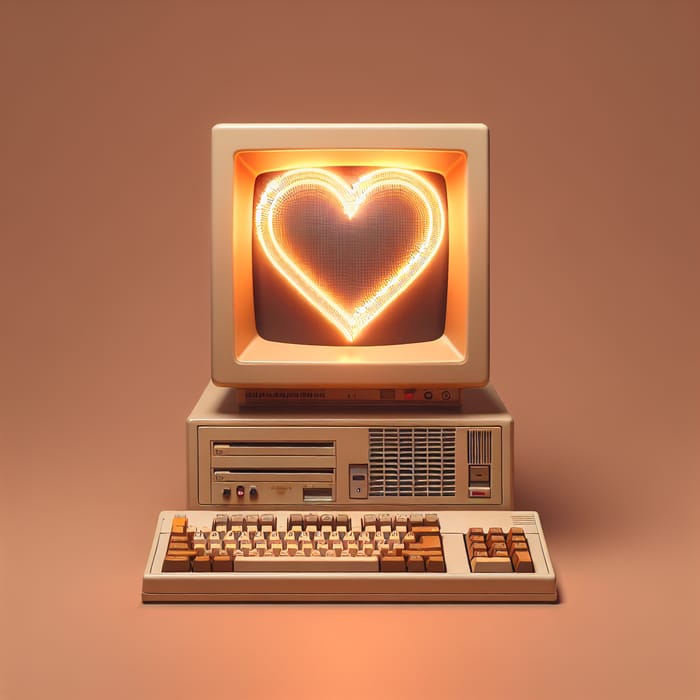 Vintage Computer with Heart-Shaped Display - Retro Tech Love