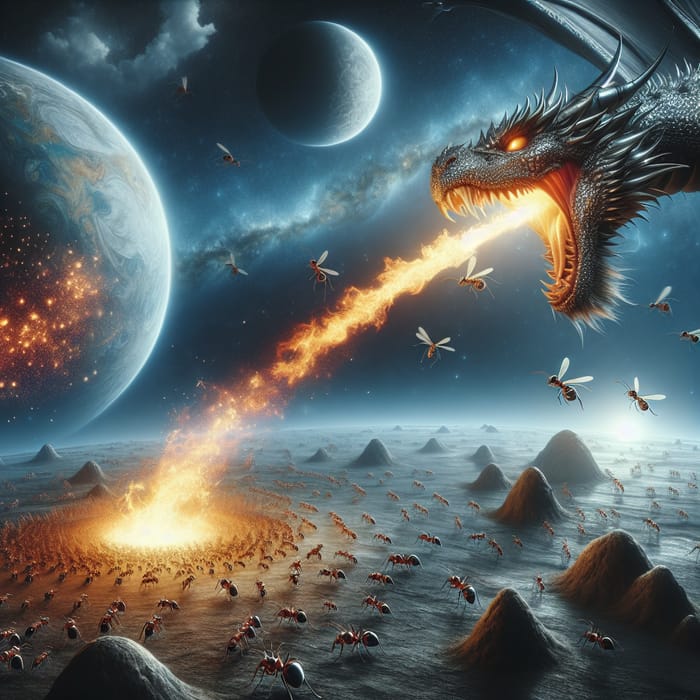 The Dragon Incinerates the Planet of Ants | Majestic Fantasy Scene