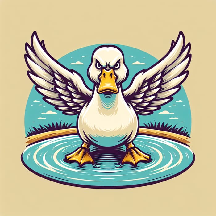 Angry Duck Scene | Illustration in a Serene Pond