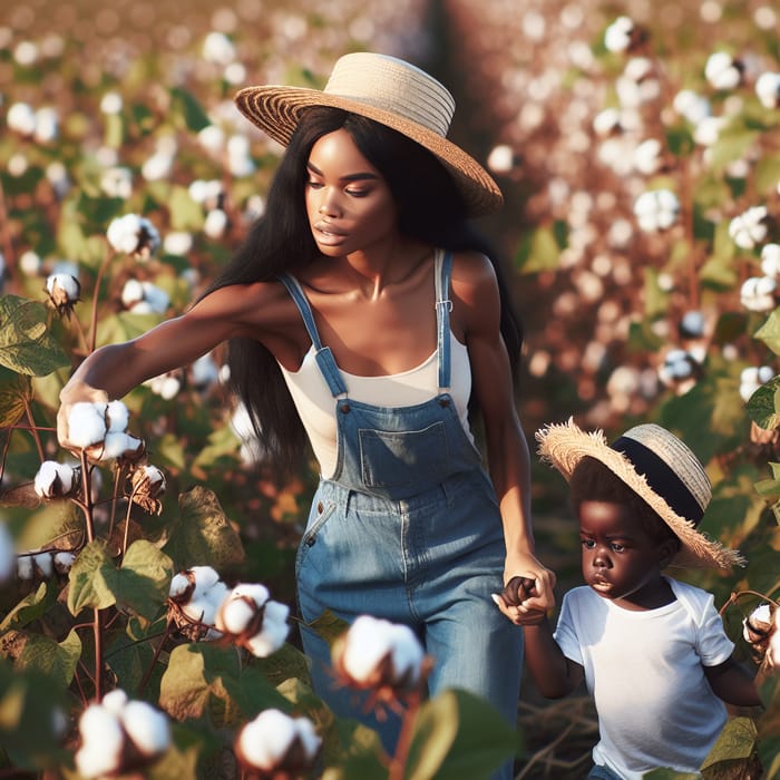 Young Black Mother & Son in Cotton Field | Resilient Love