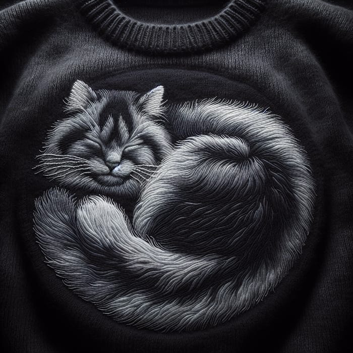 Tranquil Black Cat Embroidered Wool & Cashmere Sweater