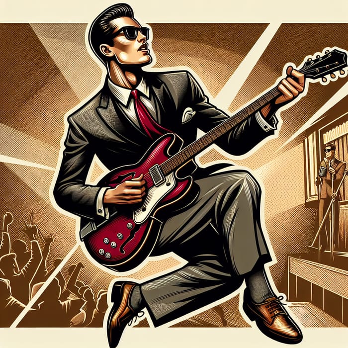 Vintage 50s Rock 'n' Roll Guitarist Illustration