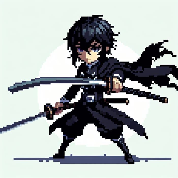 Pixel Art Warrior: Dark-Haired Swordsman Animation Attack