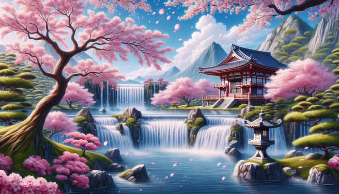 Beautiful Japanese Temple & Cherry Blossoms - HD Wallpaper