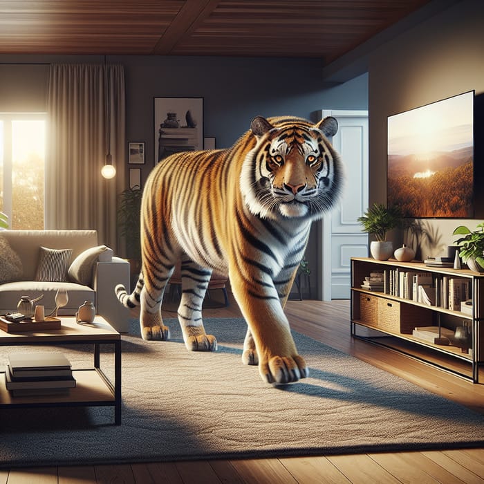 Friendly Tiger in Modern Living Room | Unique Home Encounter