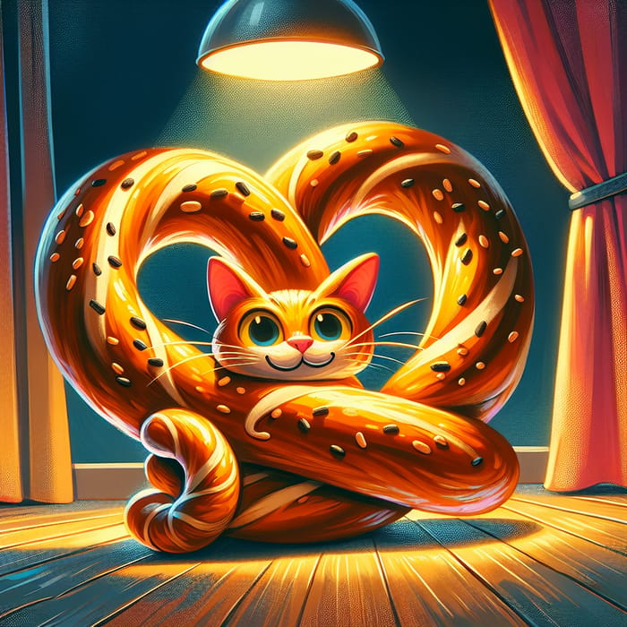 Playful Cat Pretzel Illustration with Vibrant Colors