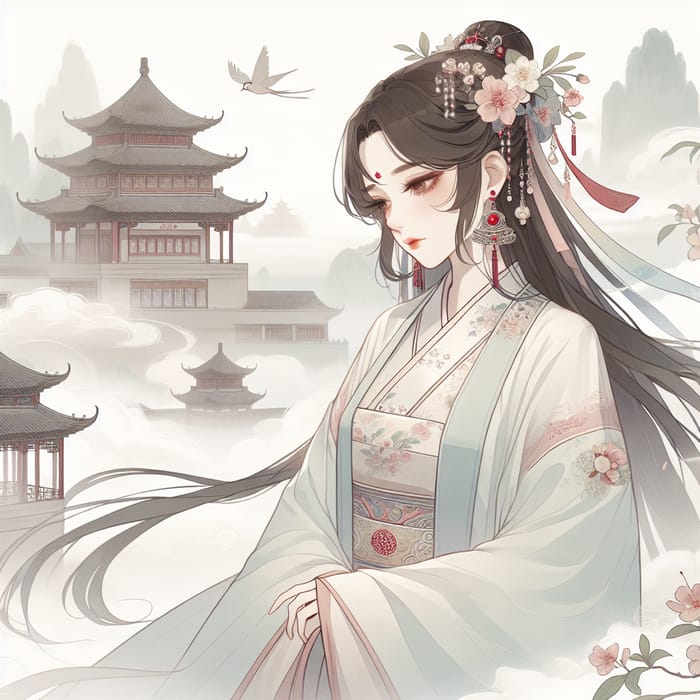 Serene Woman in Traditional Attire | Chinese Style Anime Art