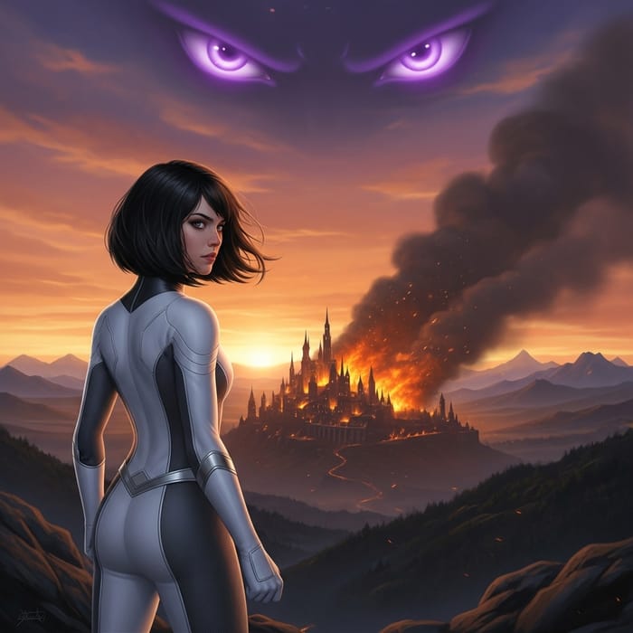 Fiery Castle and Heroic Girl at Dusk Fiery Castle and Heroic Girl at Dusk