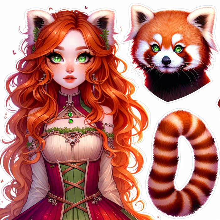 Red Panda Girl with Beautiful Long Hair Sticker Art