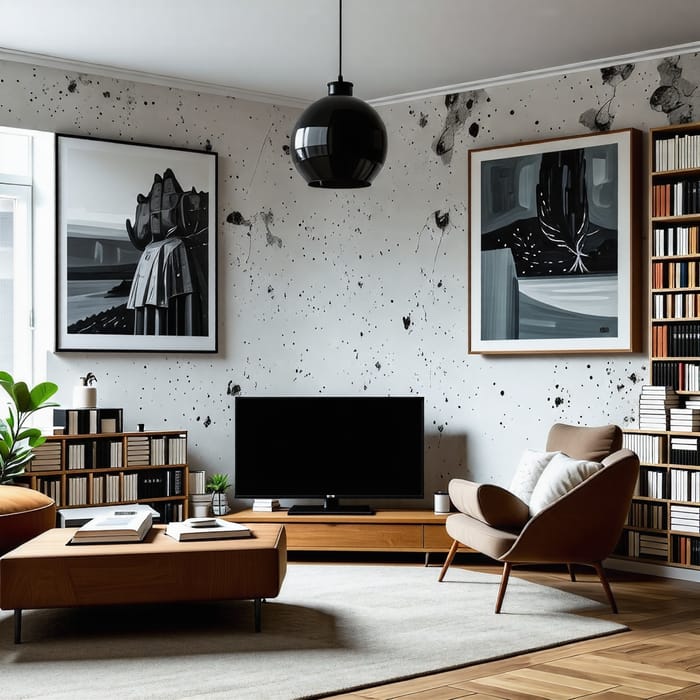 Serene Interior TV Studio with Books and Art