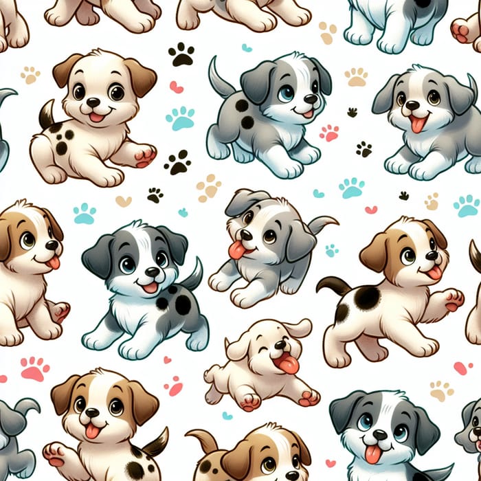 Adorable Cartoon Puppies Playing Pattern