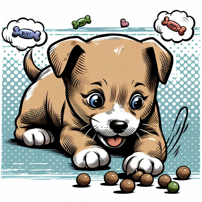 Cute Puppy Playing - Comic Style Illustration