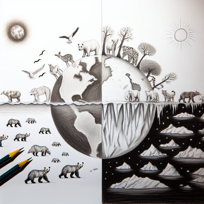 Drawing Before and After Climate Change: Earth, Animals, Ice Caps