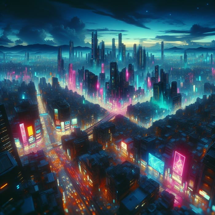 Vibrant Cyberpunk Metropolis: Futuristic Night Cityscape