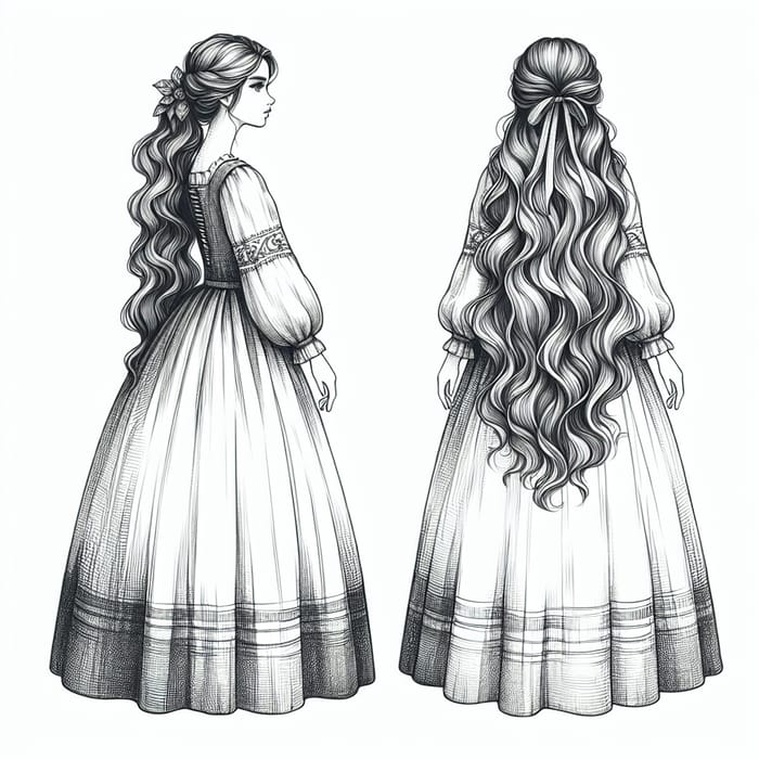 Doll-Like Woman in Long Dress with Stylish Pigtail