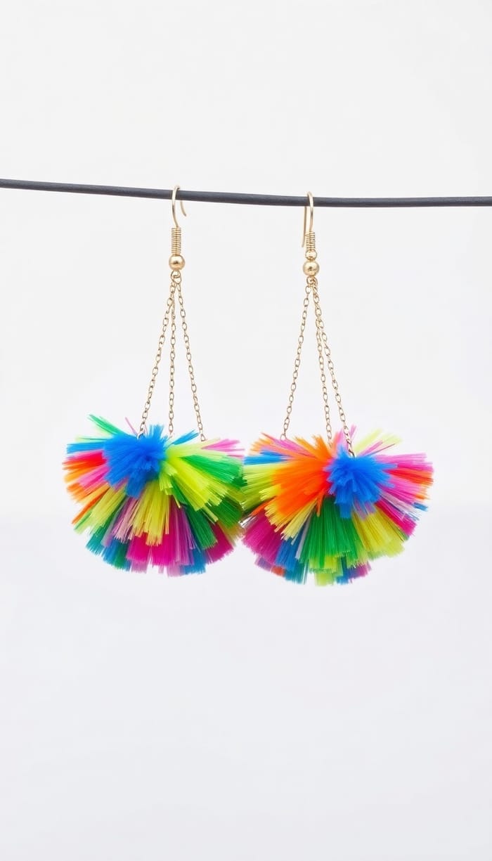 Vibrant Long Pom-Pom Earrings for a Stylish Look