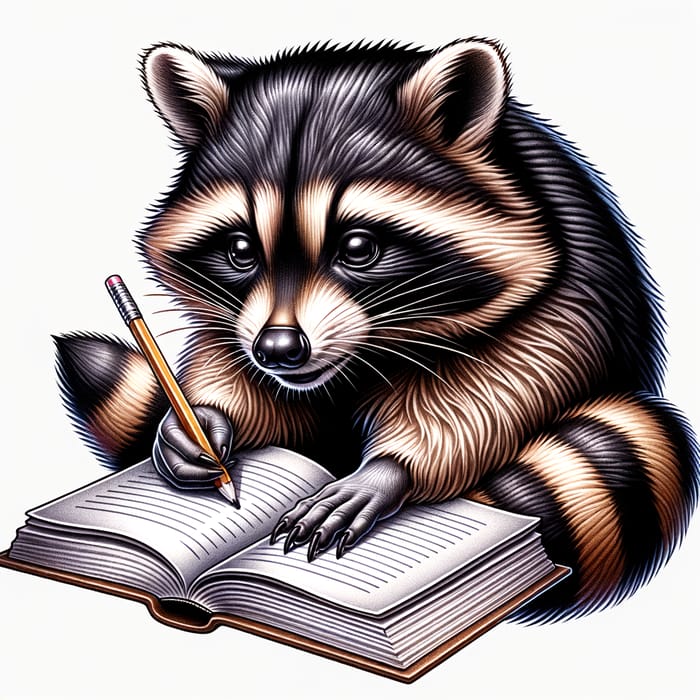 Realistic Raccoon Writing Book Tattoo