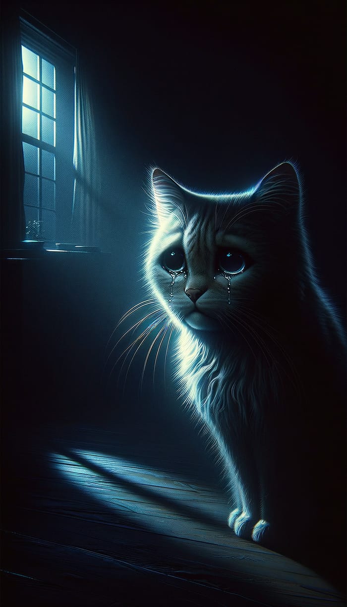 Crying Cat in the Dark Corner: A Heartfelt Scene